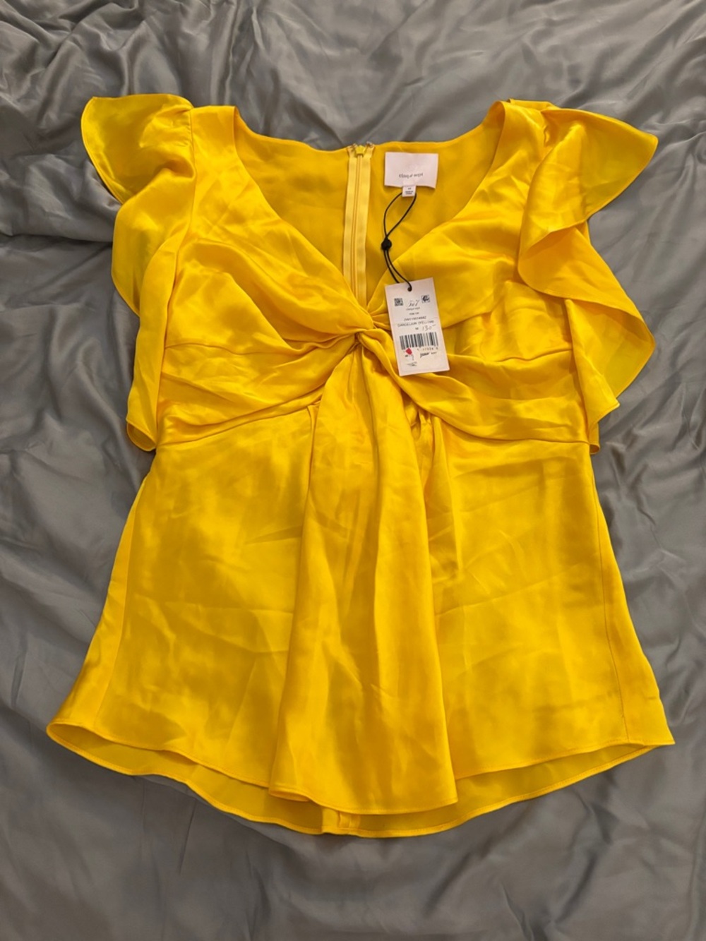 NWT cinq a sept Pem Top in Dandelion Yellow Tie-Front Ruffle Sleeve Blouse